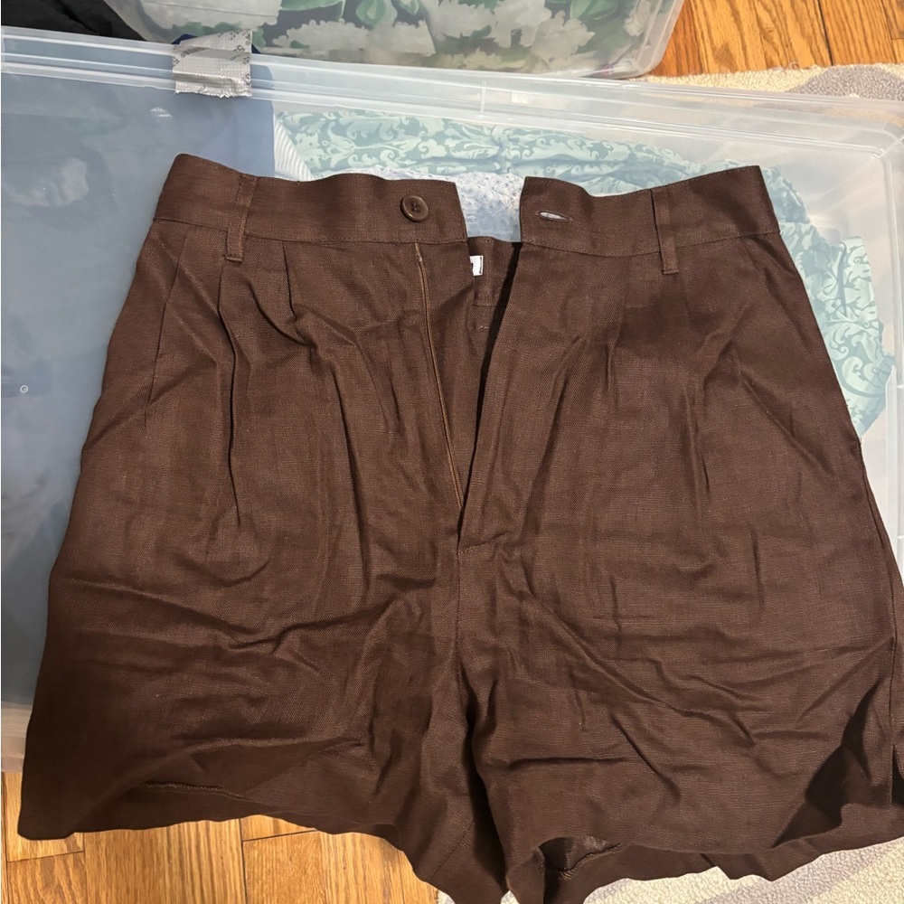 Reformation beaux Chocolate Brown Linen Shorts